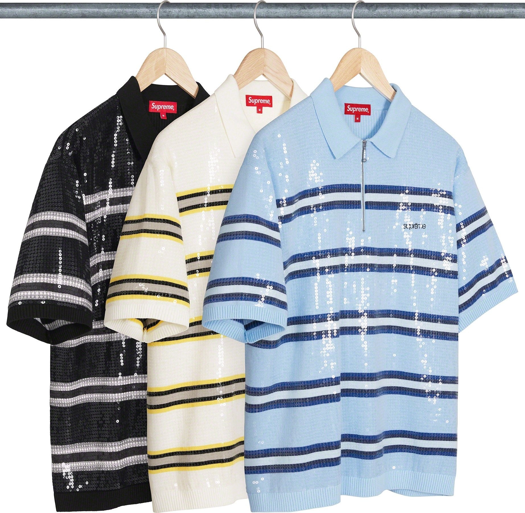 Sequin Stripe Zip Polo